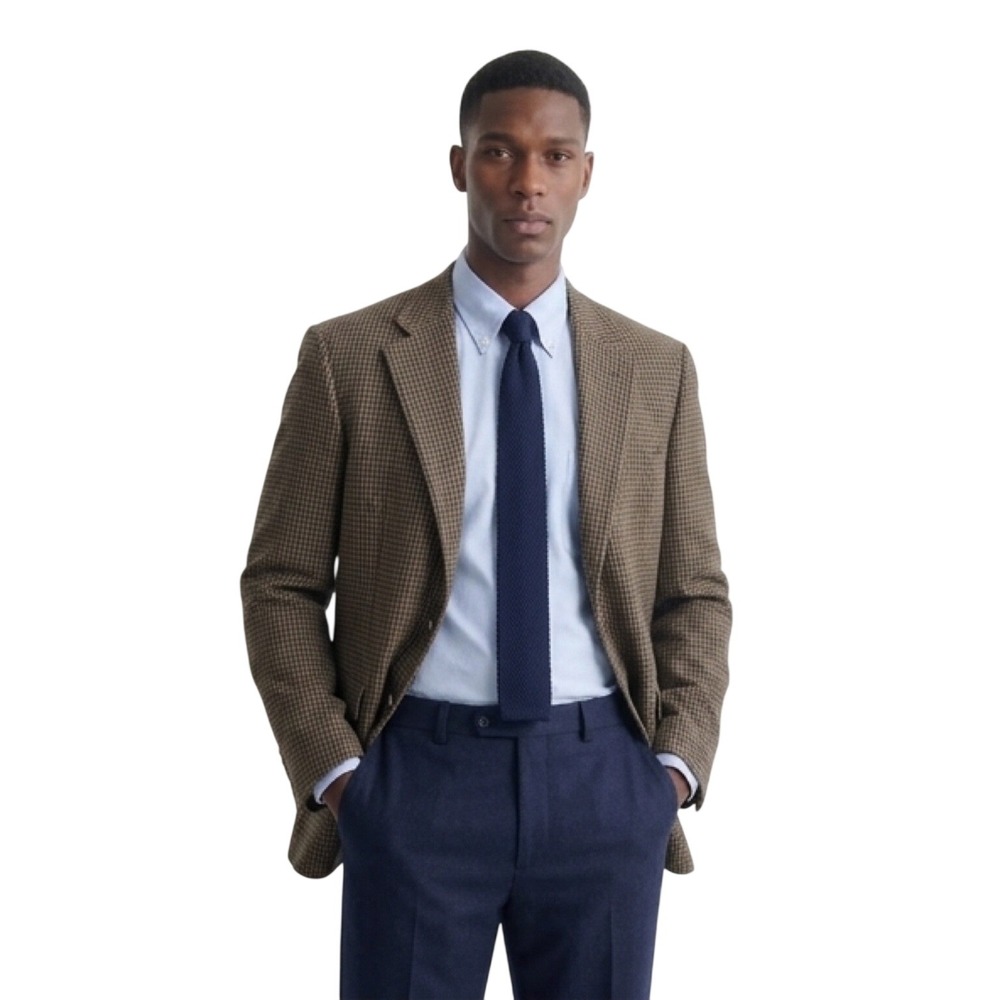 Mens‎ Pure New Wool Micro Check Blazer Jacket Brown Tan 40R Made in Canada